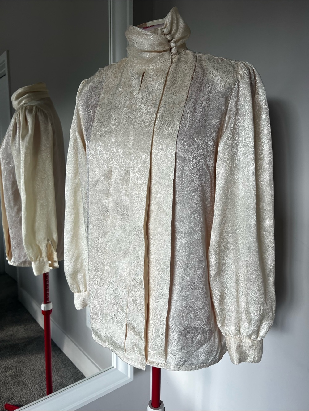 Worthington Cream Paisley High-Neck Satin Blouse